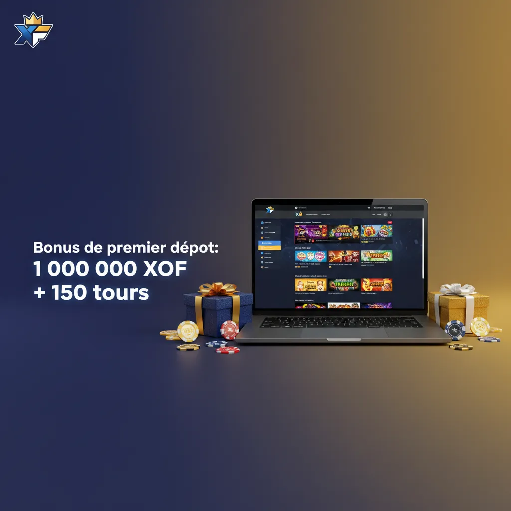 Bonus de premier dépôt: 100% jusqu’à 1 000 000 XOF + 150 tours gratuits. Dépôt min 3 000 XOF.