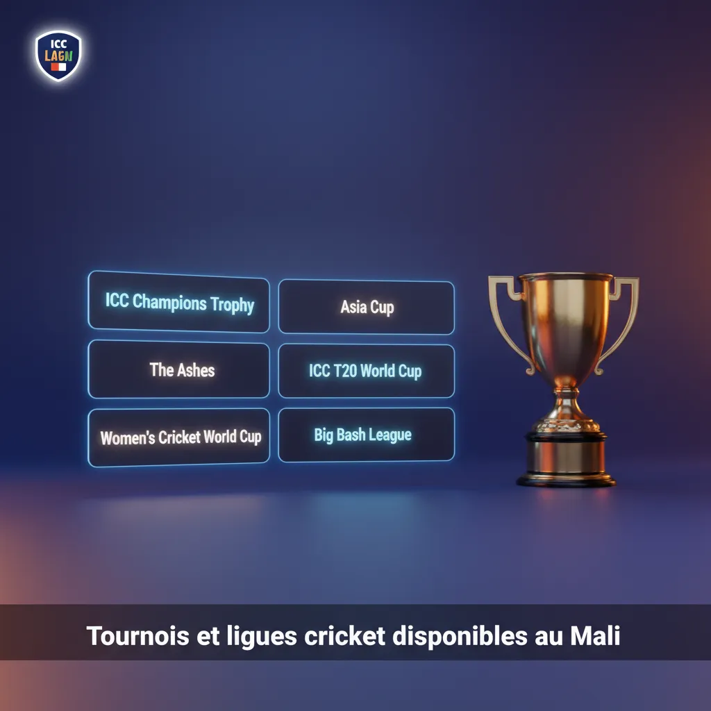 Liste de tournois de cricket au Mali: ICC World Cup, T20, The Ashes, IPL, PSL/BBL/CPL, avec paris pré‑match, live et stats