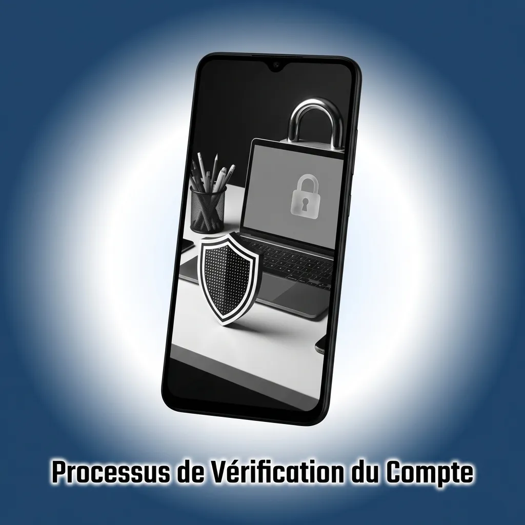 Diagramme illustrant les 5 étapes du processus de vérification de compte: téléphone, email, identité, domicile et validation