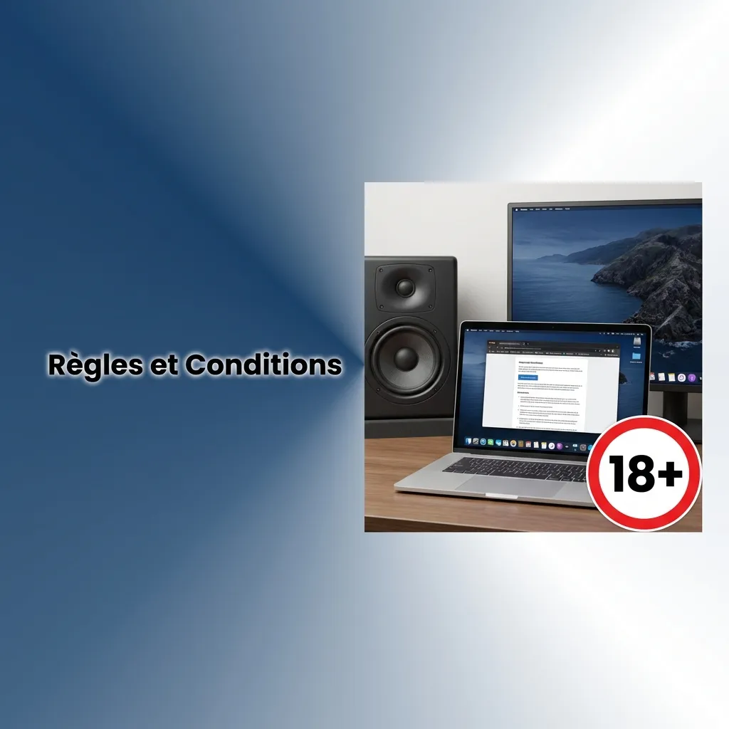 Règles et Conditions document showing terms of use including age requirements, account rules, and verification policies