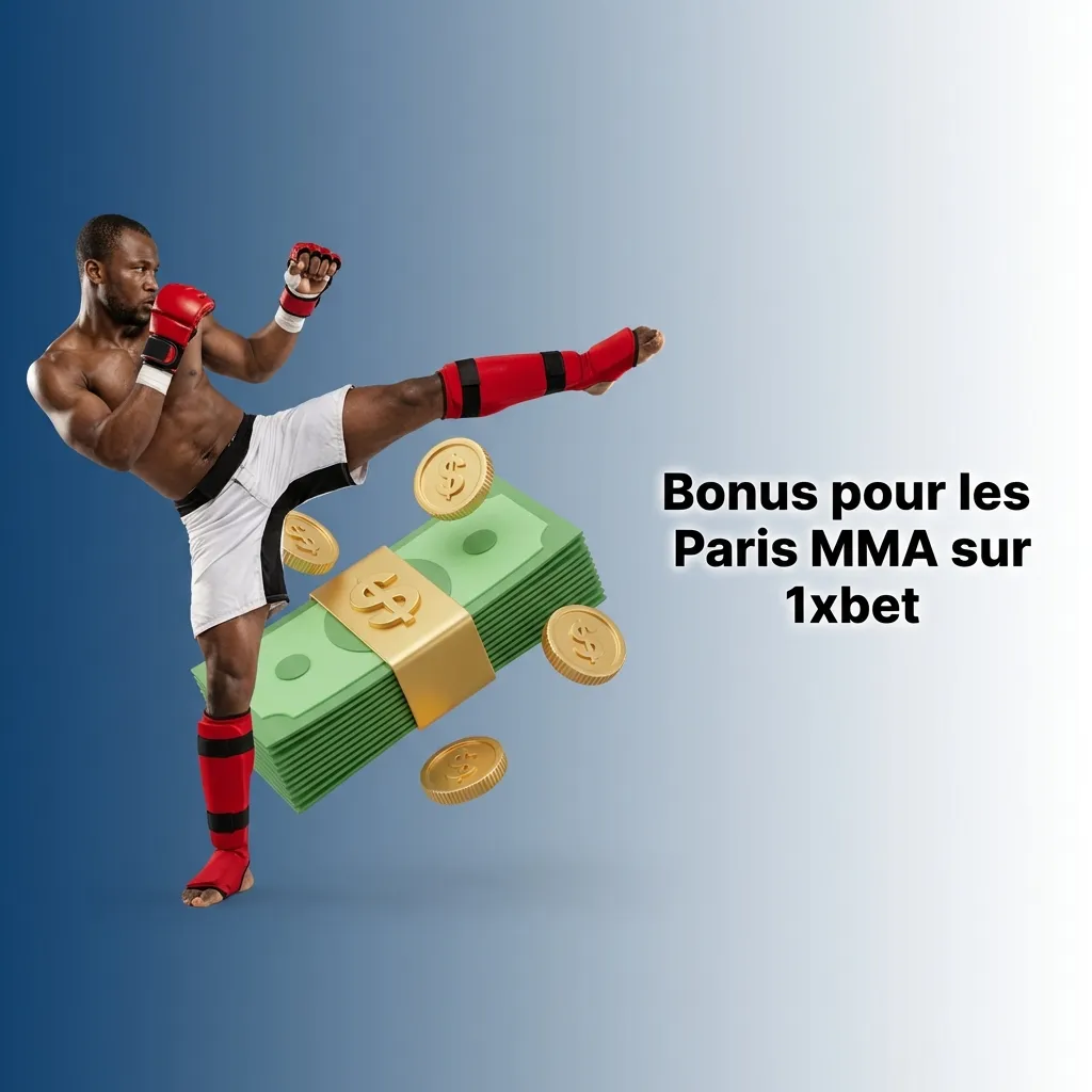 1xbet MMA betting bonus offer showing 100% welcome bonus up to 130,000 XOF with promo code requirements