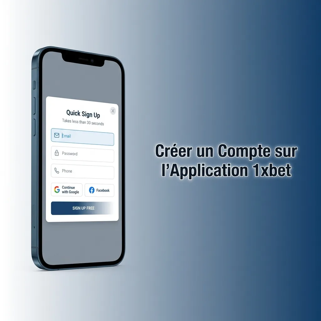 1xbet app registration screen showing sign-up button and form fields for phone number and personal information