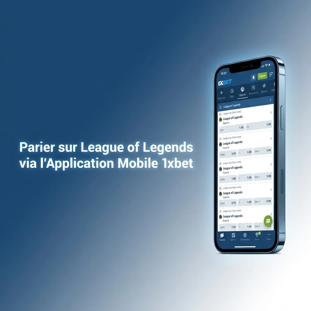 Application mobile 1xbet affichant les paris League of Legends avec statistiques et notifications en temps réel