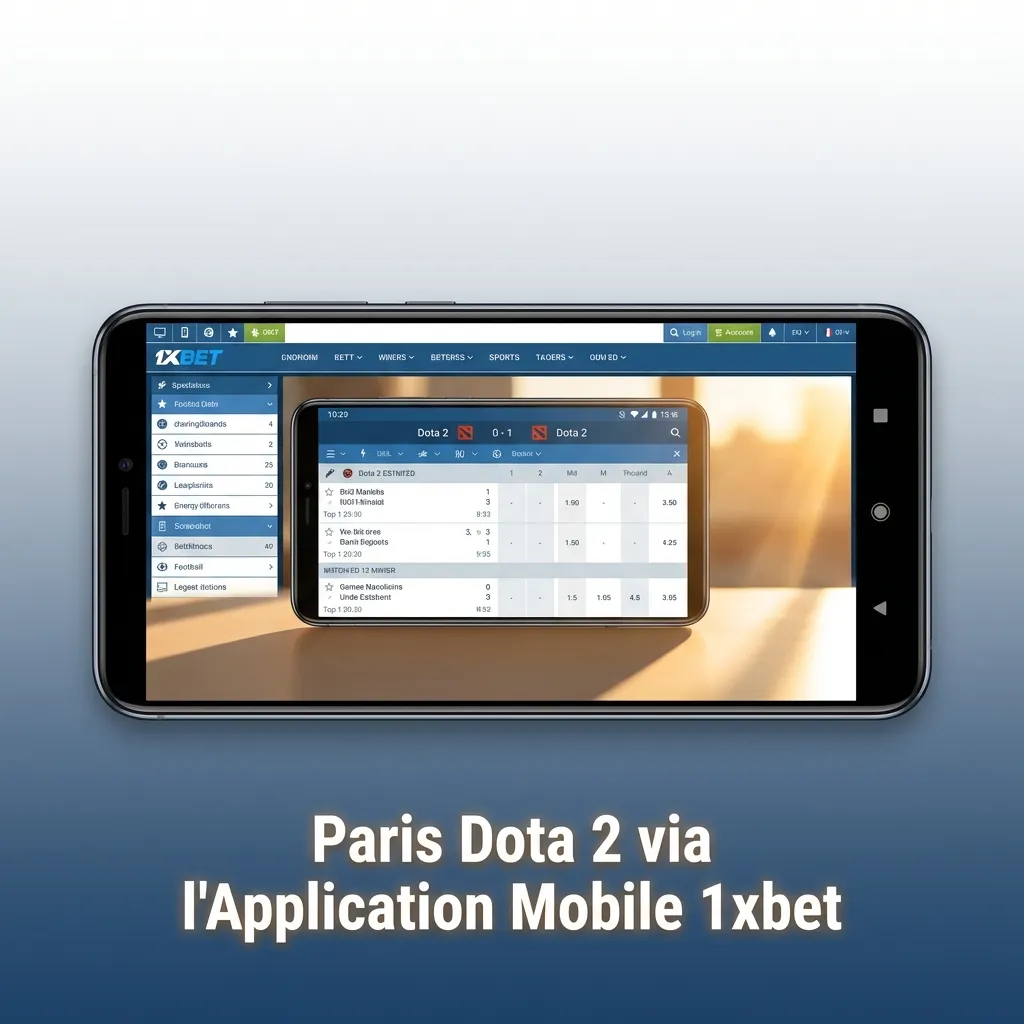 Mobile screen showing 1xbet app interface with Dota 2 esports betting options and live match updates