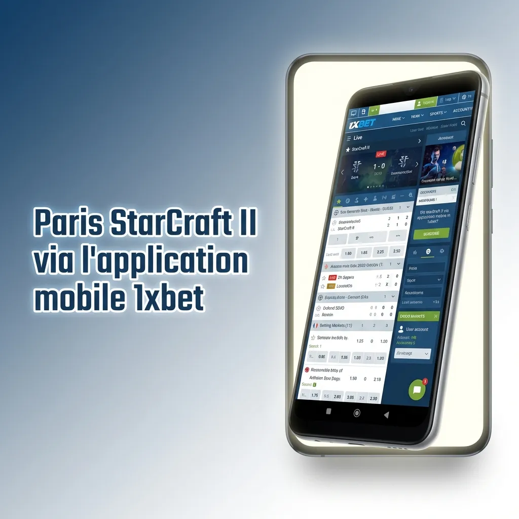 1xbet mobile app interface showing StarCraft II esports betting options and live match statistics
