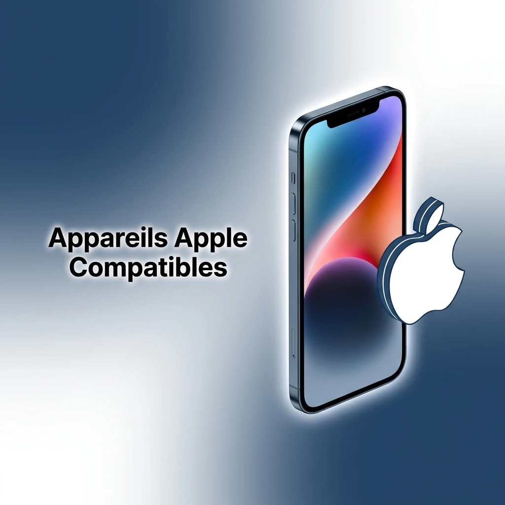Liste des appareils Apple compatibles, incluant divers modèles d'iPhone, iPad et iPod.