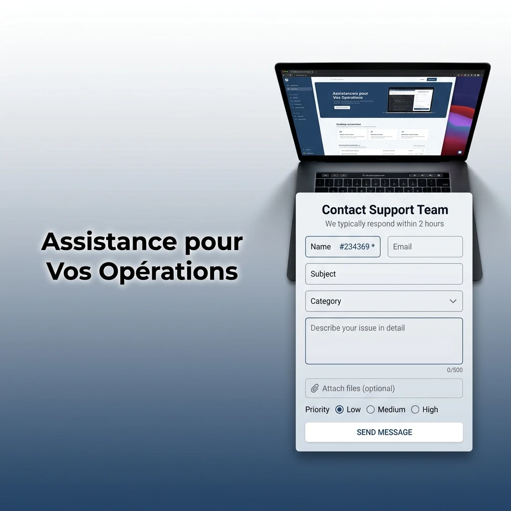 Canaux d'assistance pour vos opérations : chat en direct, téléphone, e-mail et messageries.