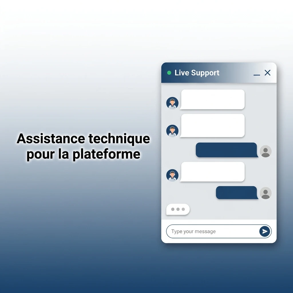 Assistance technique de la plateforme pour la résolution des bugs, erreurs système et problèmes de paiement.