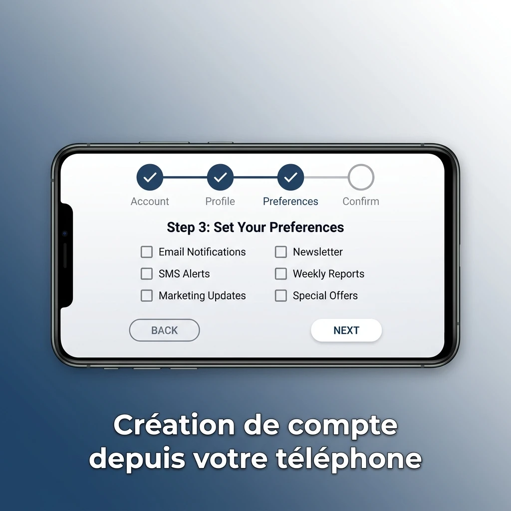 Écran de smartphone affichant le formulaire d'inscription sur l'application mobile 1xbet.