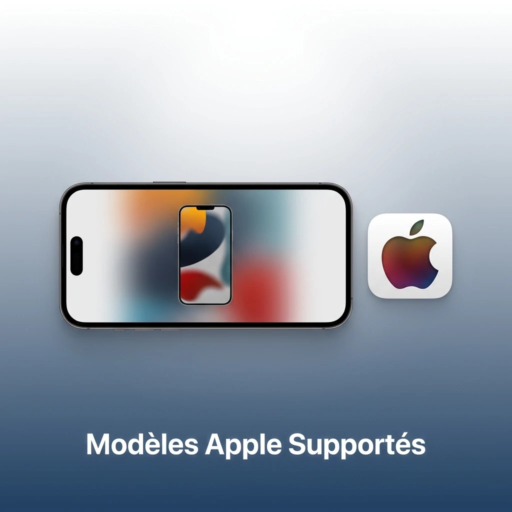 Modèles Apple supportés par la plateforme, incluant les récentes générations d'iPhone et d'iPad.